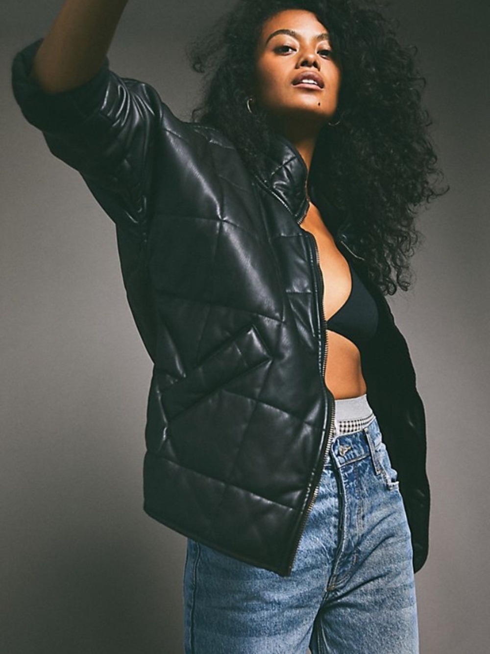 Free People We The Free Dolman Quilted Vegan Leather Black Jacket Sz Small